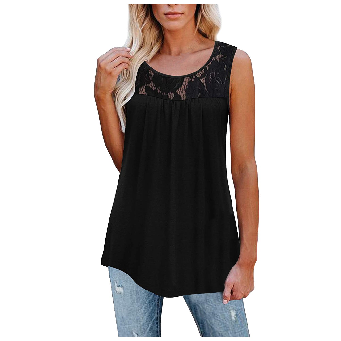 Plus Size 5XL Sexy Lace Tops Summer Women Loose O-Neck Tank Tops