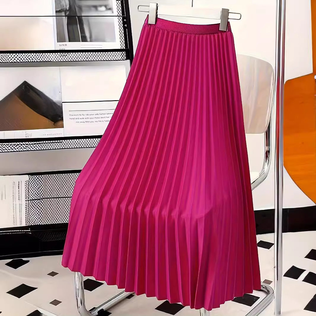 Fashion Women Solid Color Pleated Skirt Female