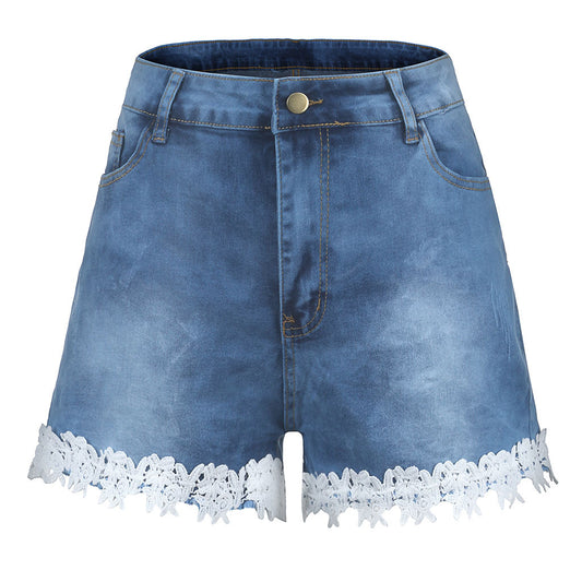 Loose Slim High-Waisted Jeans Lace Shorts