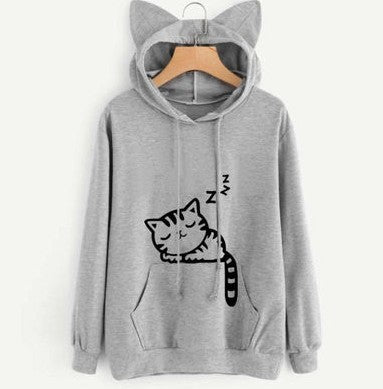 Female Women Casual Hoodies Sweatshirt Long Sleeve Hoody Cute Ears Printed Hoodies Tracksuit outerwear Sweatshirt