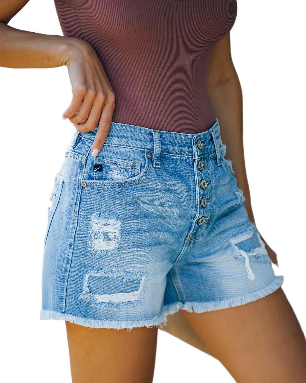 Summer Casual Denim Straight Leg Pants High Waist Denim Shorts