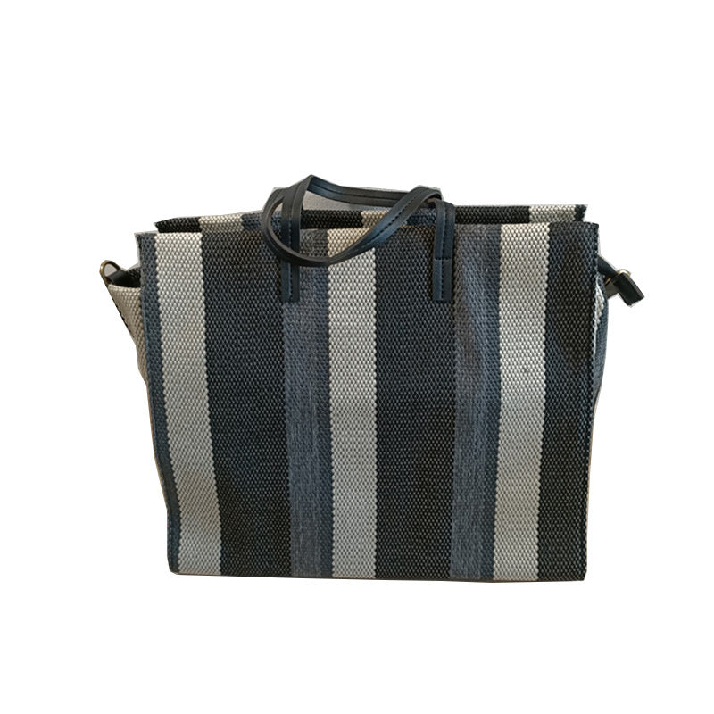 One-shoulder Striped Portable Canvas Bag Student Fashion Portable Lady Messenger Bag