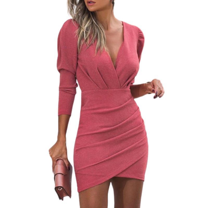 Thin Women's Solid Color Hedging Long Sleeve Dress