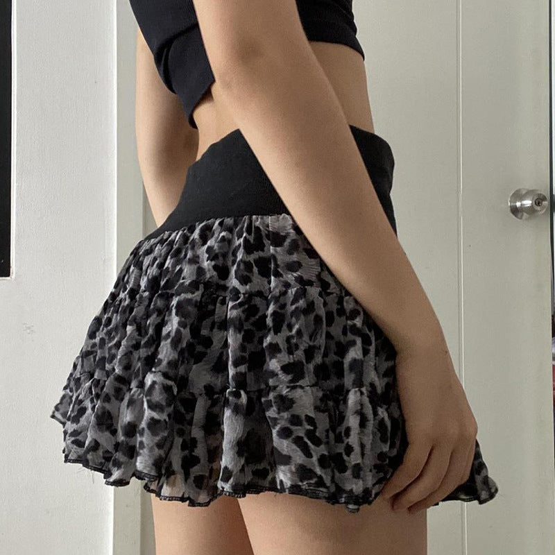 European And American Fashion Hot Girl Sexy Leopard Splicing Skirt