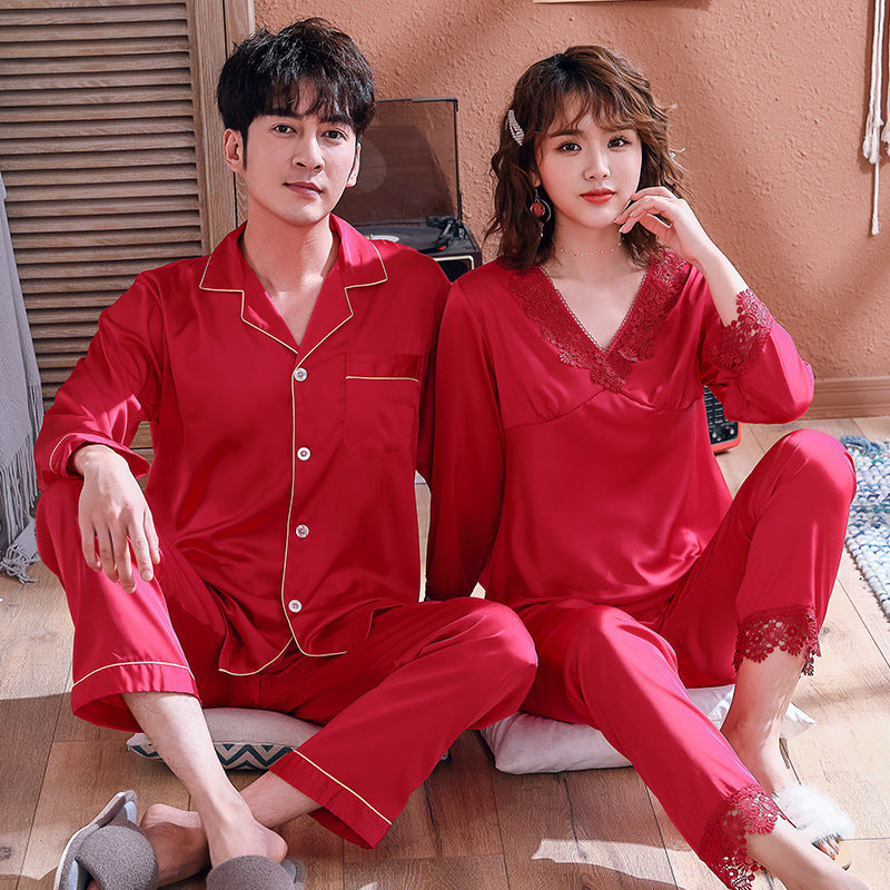 Ice Silk Summer Couple Pajamas Spring And Autumn