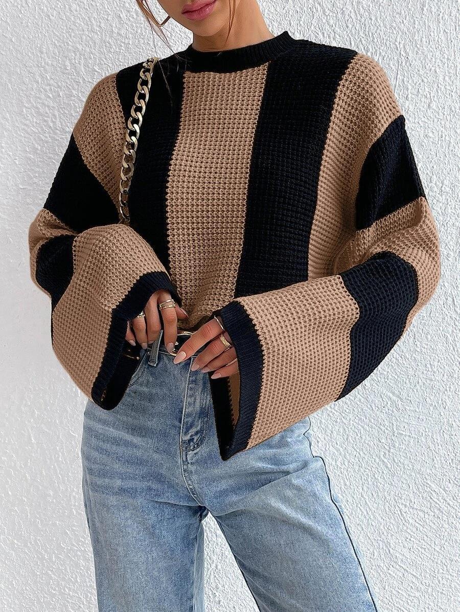 Women's Round Neck Striped Knitted Sweater