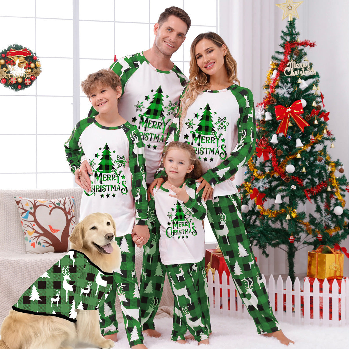 Parent-child Leisure Wear Set Plaid Stitching Printing Christmas