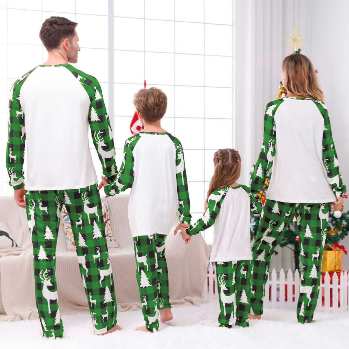 Parent-child Leisure Wear Set Plaid Stitching Printing Christmas