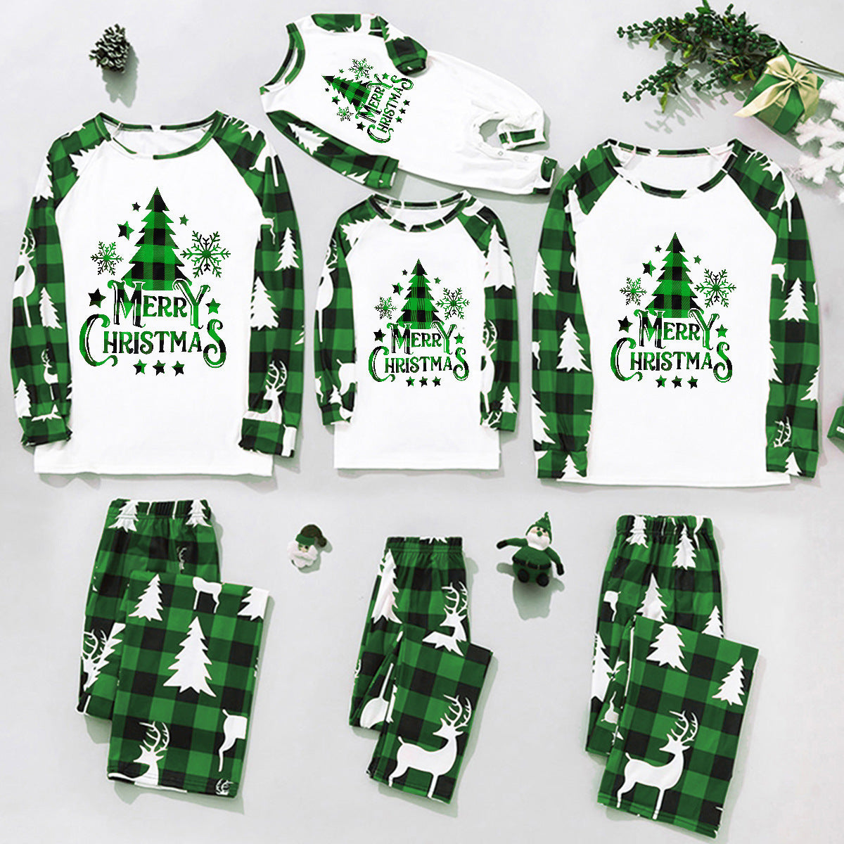 Parent-child Leisure Wear Set Plaid Stitching Printing Christmas