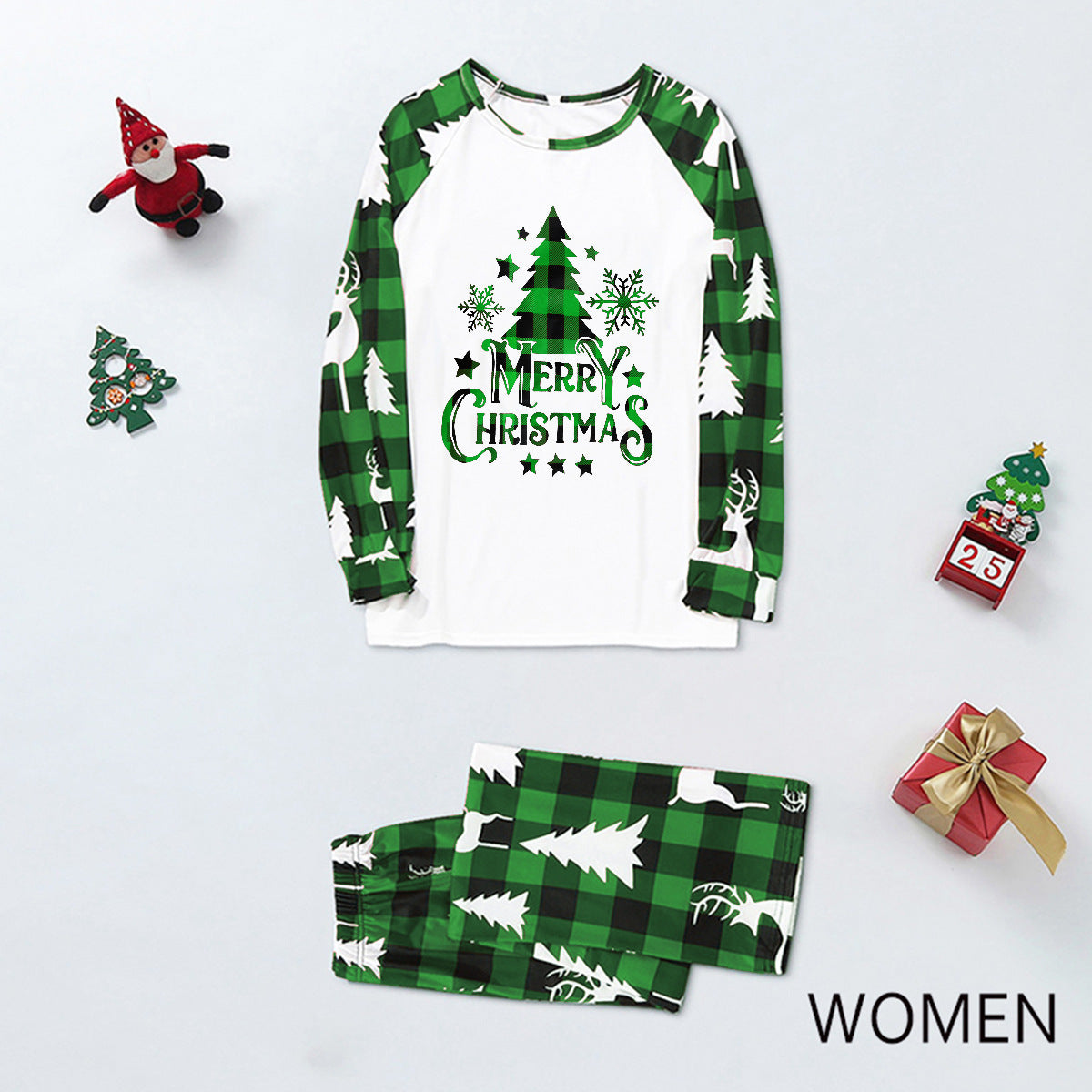 Parent-child Leisure Wear Set Plaid Stitching Printing Christmas