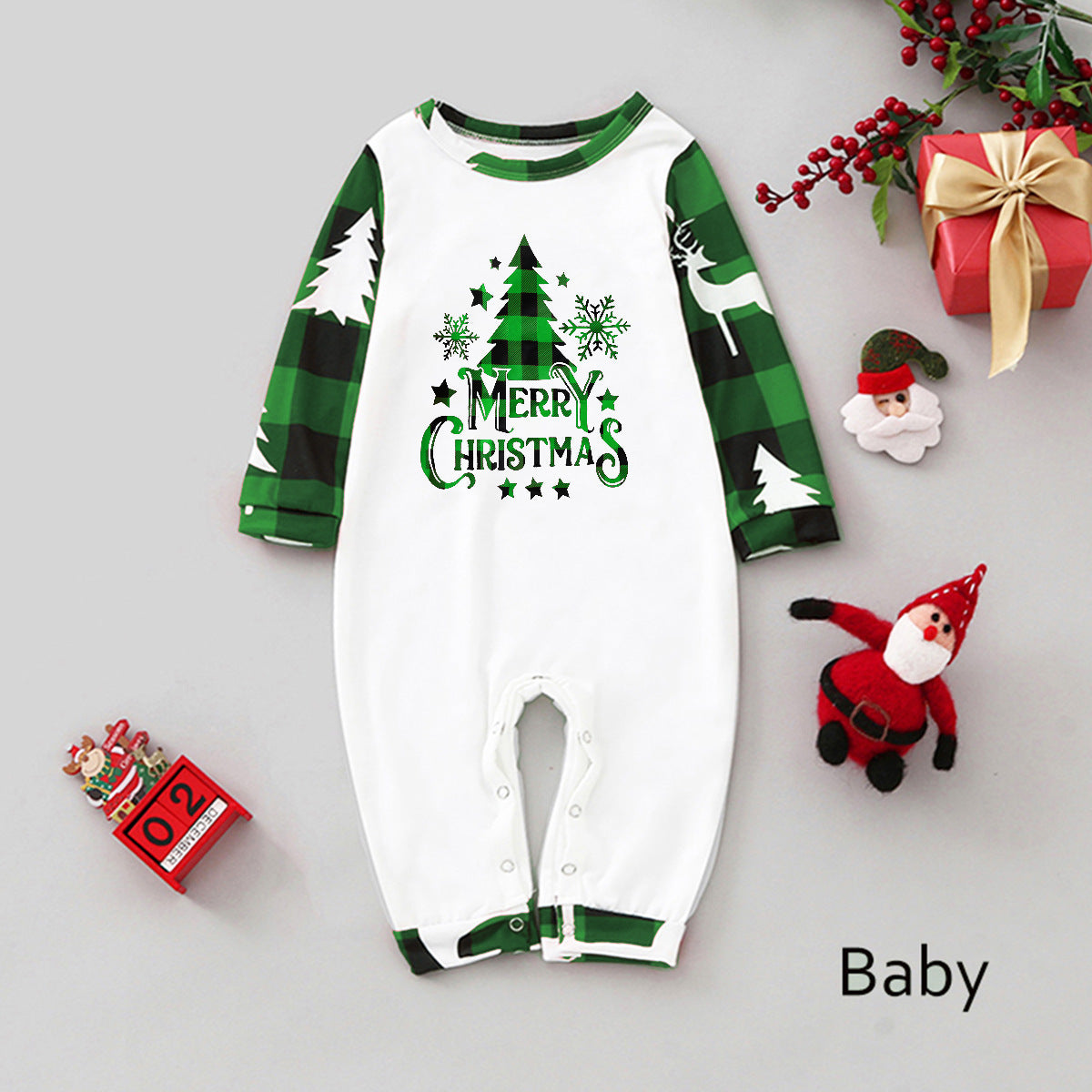 Parent-child Leisure Wear Set Plaid Stitching Printing Christmas