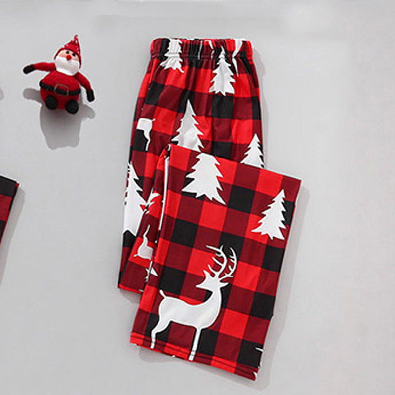 Parent-child Leisure Wear Set Plaid Stitching Printing Christmas