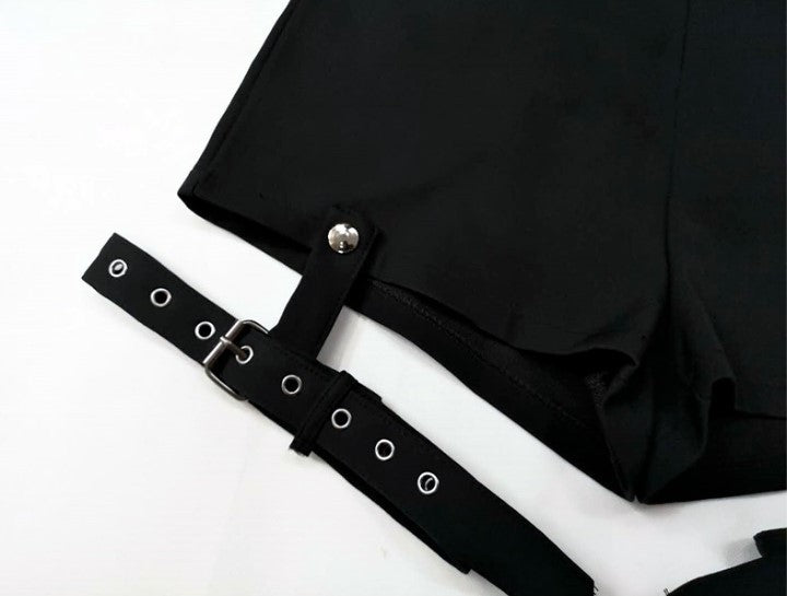 Summer Punk Rock Women's Shorts Sexy Cross Ring Hanging Ornament Summer Fashion Black Shorts