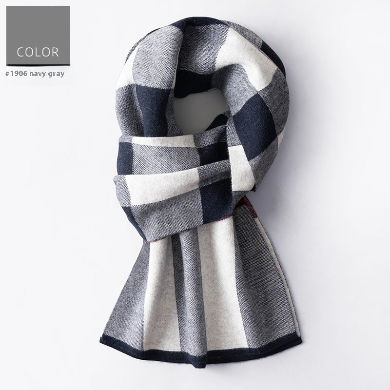 Wool Scarf Men's Winter Plaid Double-sided Scarf