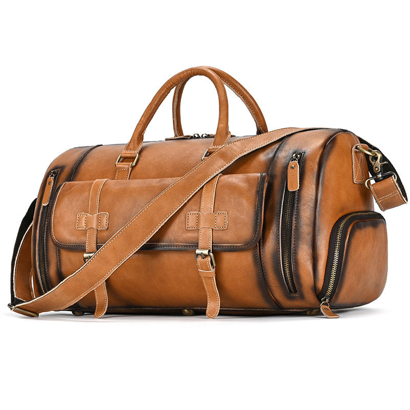 Fashion Vegetable Tanned Leather Travel Bag Men