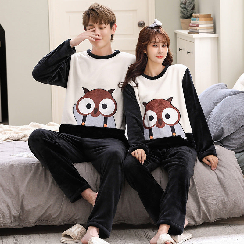 Female Spring, Autumn, Winter Coral Plush Couple Nightwear