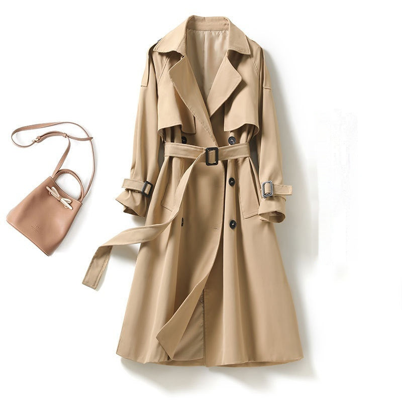 Women's Mid-length Trench Coat Lady Temperamental Overcoat