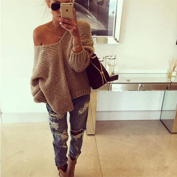 Off-the-shoulder Long Sleeve Sweater For Women