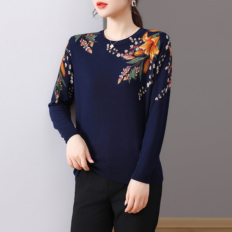 Loose Long Sleeve Idle Style Knitted Western Style Top