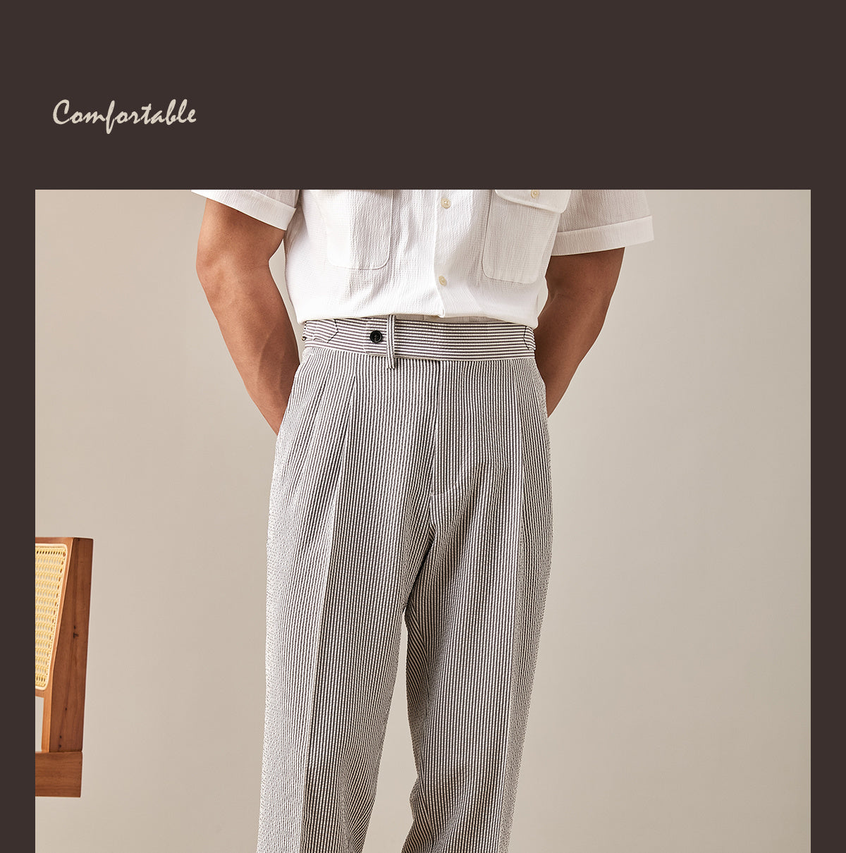 Lightweight And Breathable Foam Gauze Striped Casual Trousers