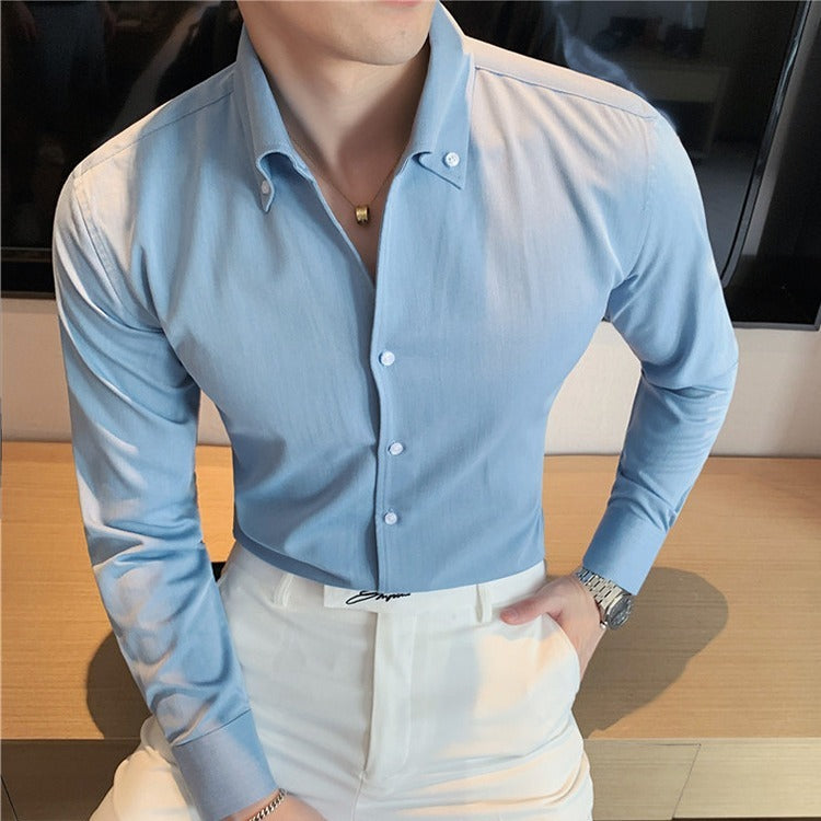 Large V-neck Men's Long-sleeved Business Shirt