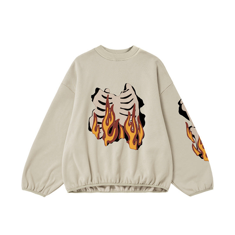 Fire Bone Round Neck Hoodie Short