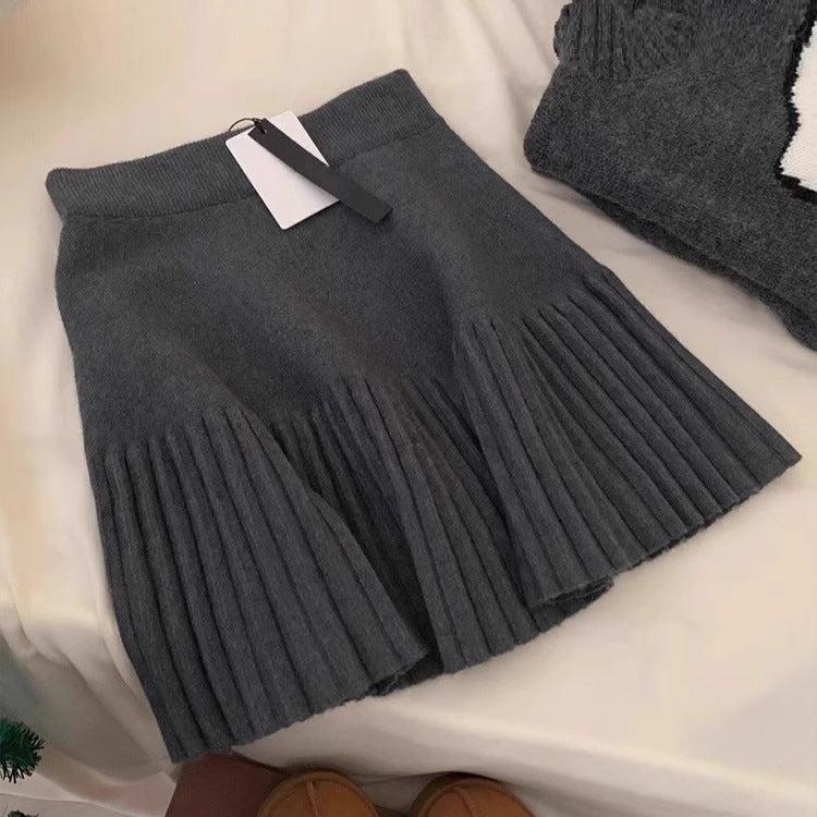 Women's Wool Knitted Skirt Autumn And Winter Slimming High Waist