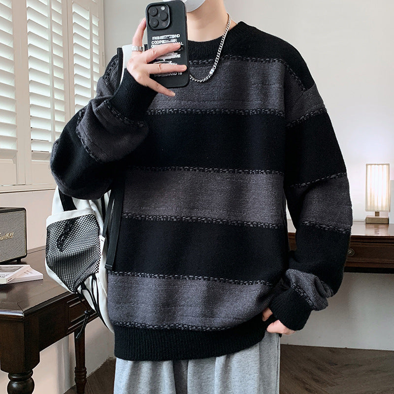 Striped Sweater Loose Round Neck Base