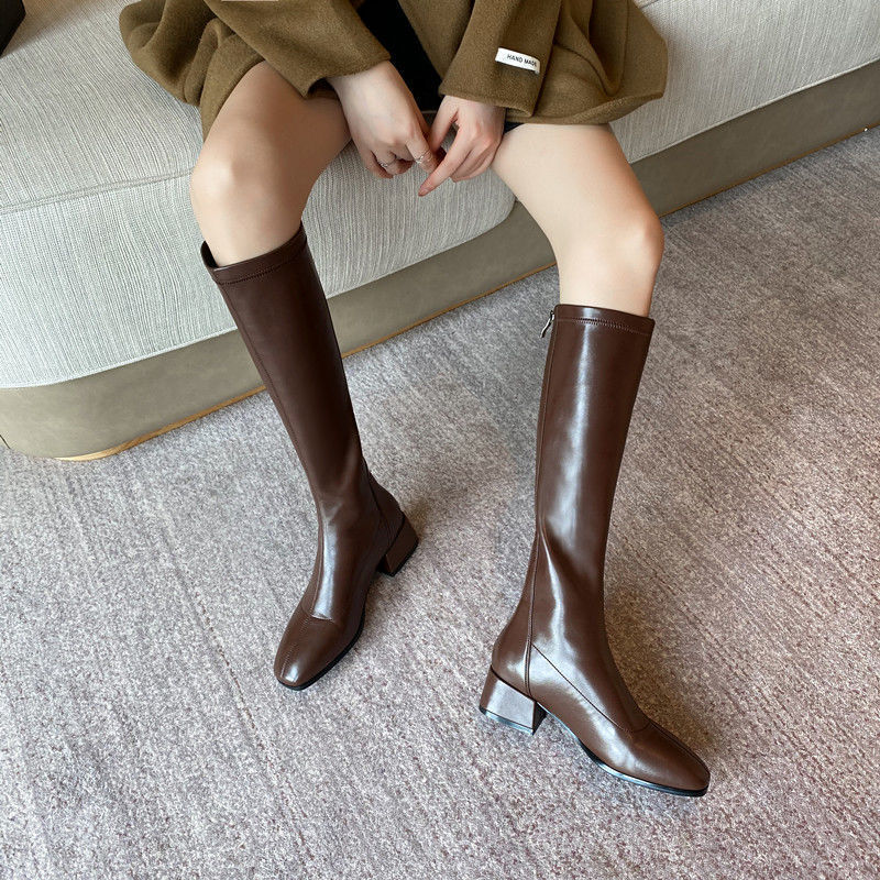 Long Velvet Boots Female Skim-fit Height Increasing