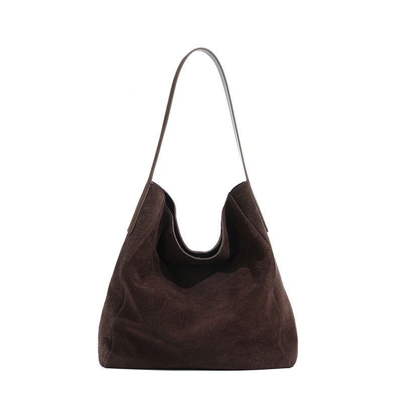 Commuter Shoulder First Layer Cowhide Matte Suede High-grade Tote Bag