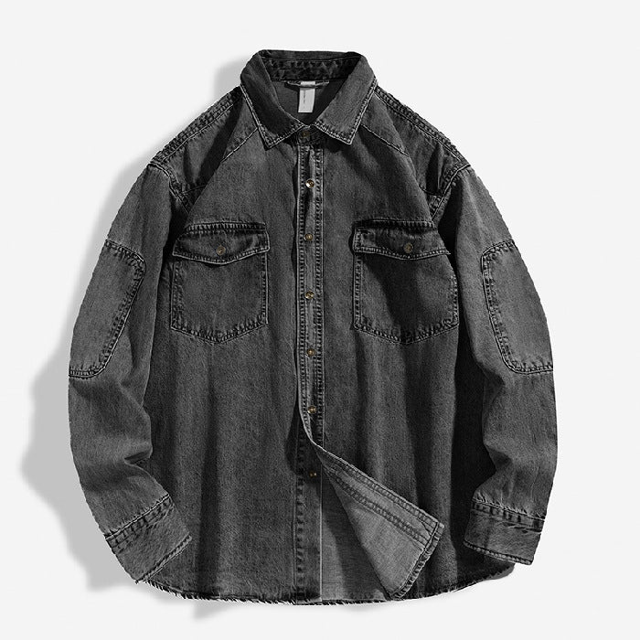 Heavy Washed Shirt Coat Men's Loose