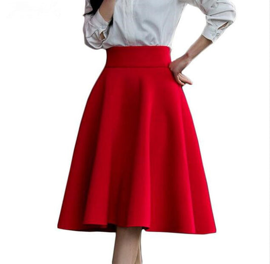 New All-match Umbrella High Waist Mid-length Skirt