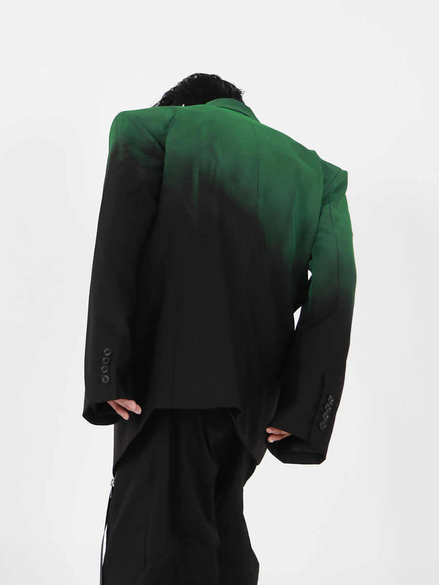 Niche Black Green Gradient Padded Shoulder Profile Suit Jacket Loose Advanced Design Neutral