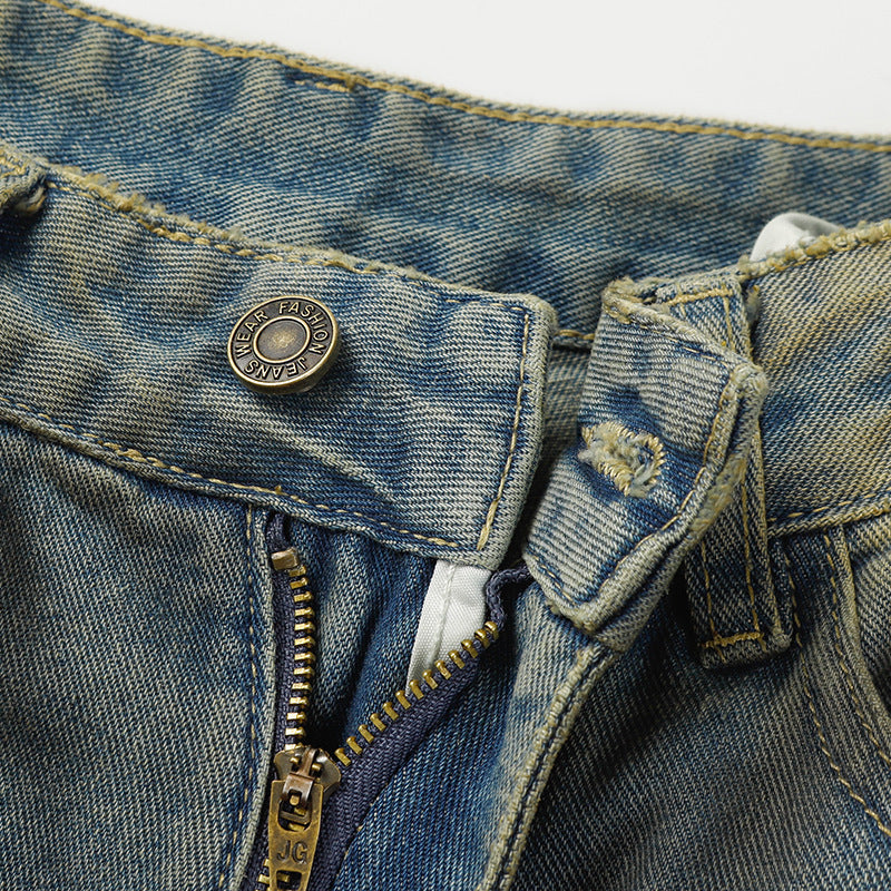 Washed And Worn Denim Trousers