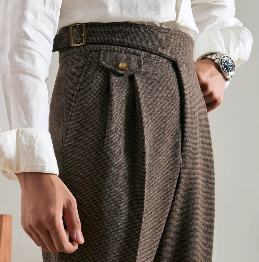 Thick Double Pleated Straight Business Casual Trousers