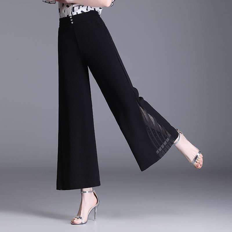 High Waist Loose And Slimming Black Cropped Drape Chiffon Pants