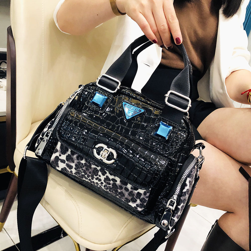 Women's Polyester Leopard-print Rhinestone Crossbody Bag