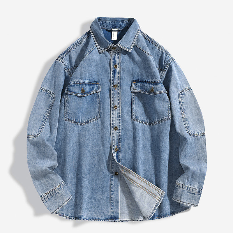 Heavy Washed Shirt Coat Men's Loose