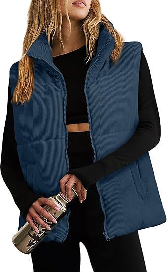 Women's Fashion Leisure Corduroy Plaid Zipper Cotton Vest