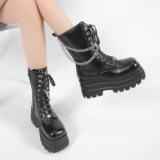 Women's Fashion Muffin Bottom Chain Mid-calf Martin Boots