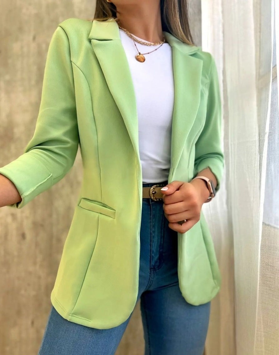 Solid Color Minimalist Long Sleeve Blazer Collar Coat