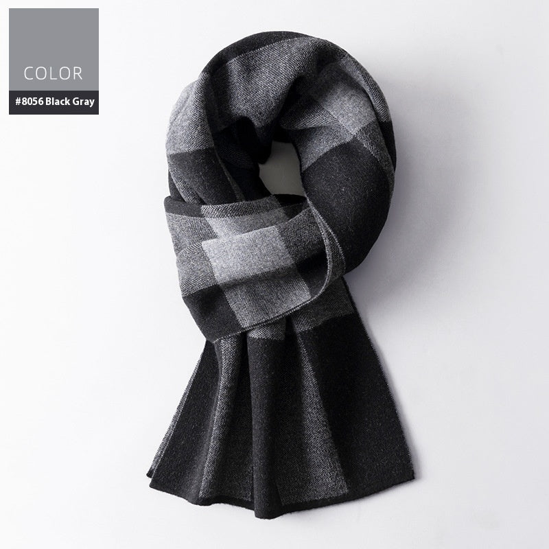 Wool Scarf Men's Winter Plaid Double-sided Scarf