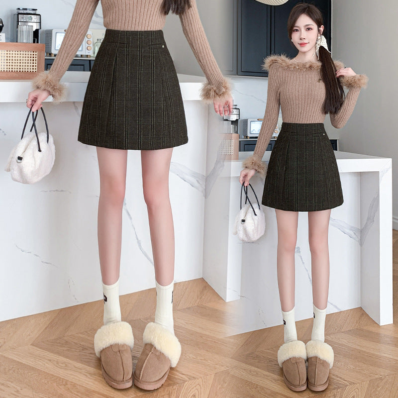 Woolen Skirt Women's Winter New Woolen Line Skirt High Waist Anti-exposure Shorts