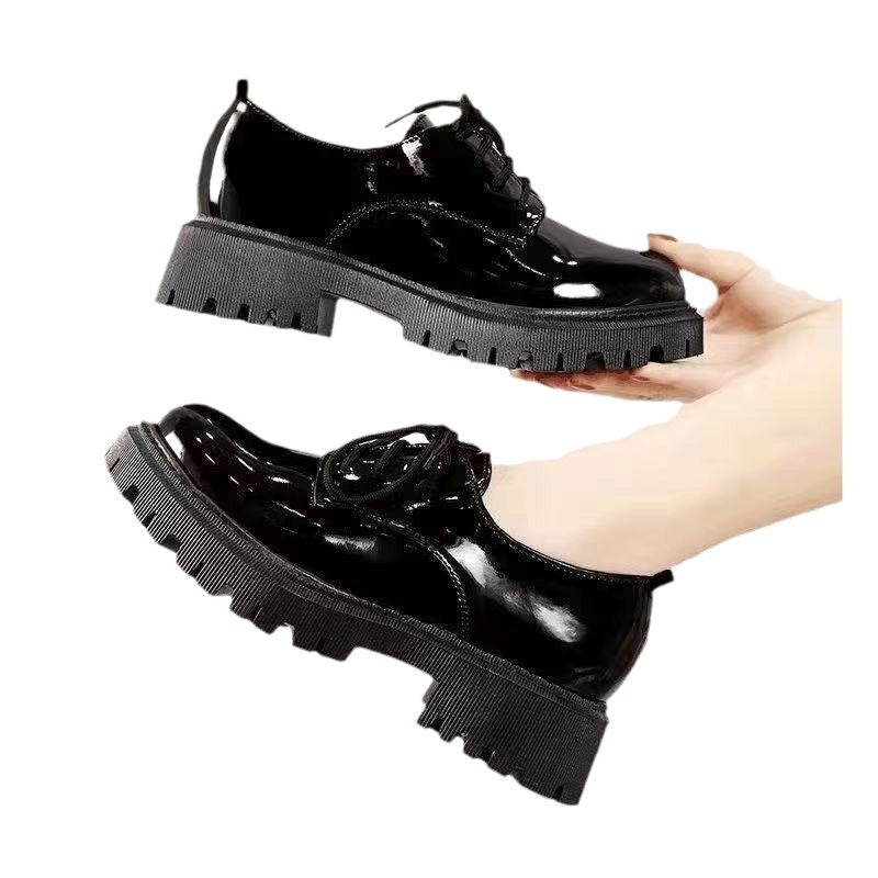 Women's Black Leather Shoes Retro