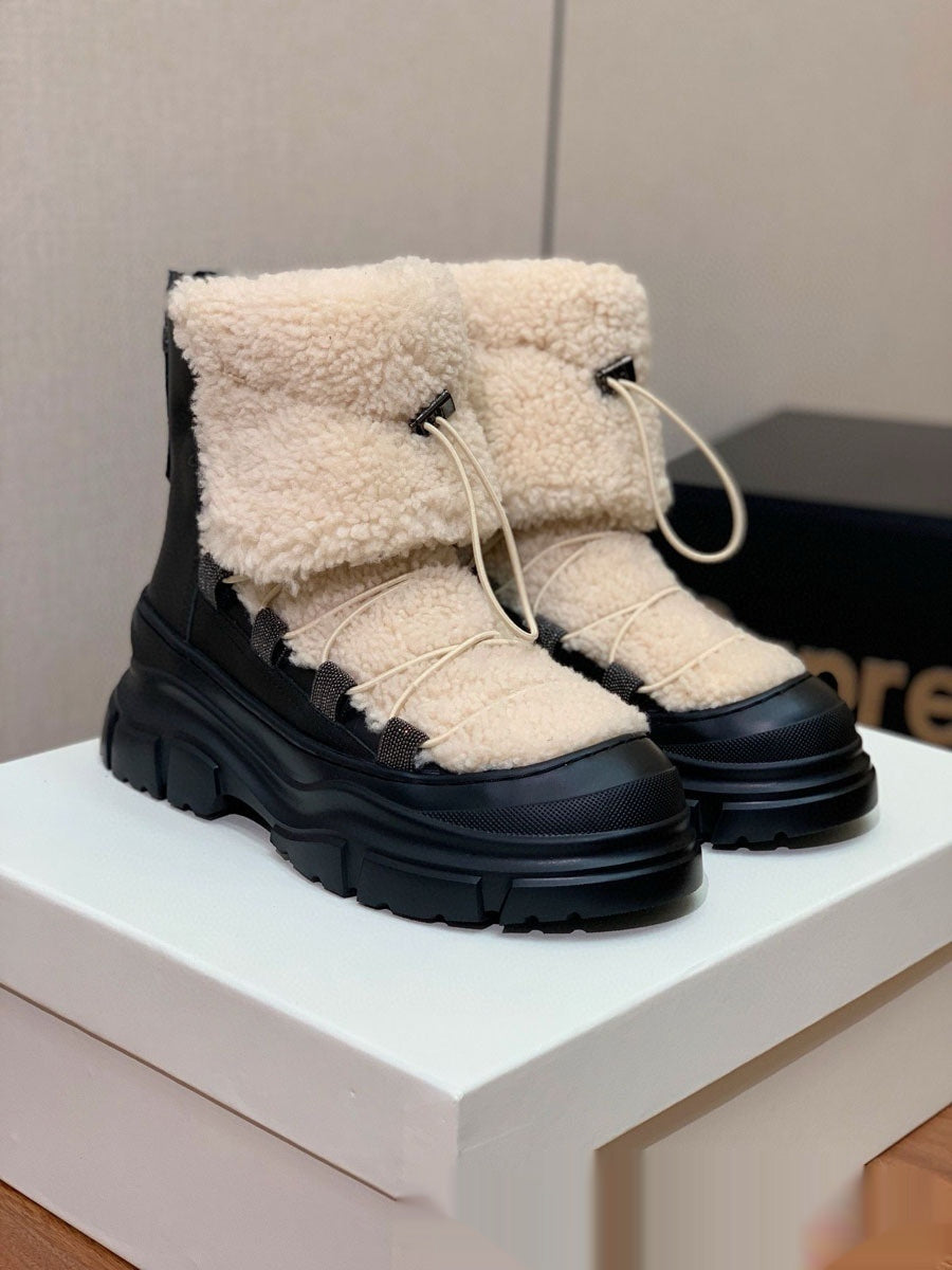 European And American Winter Fur Ankle Boots For Women