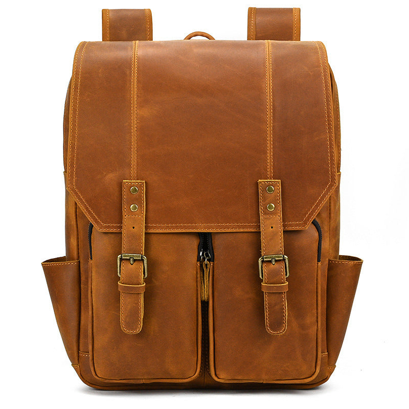 Retro Men's Backpack Cowhide Large Capacity 15-inch Computer Bag