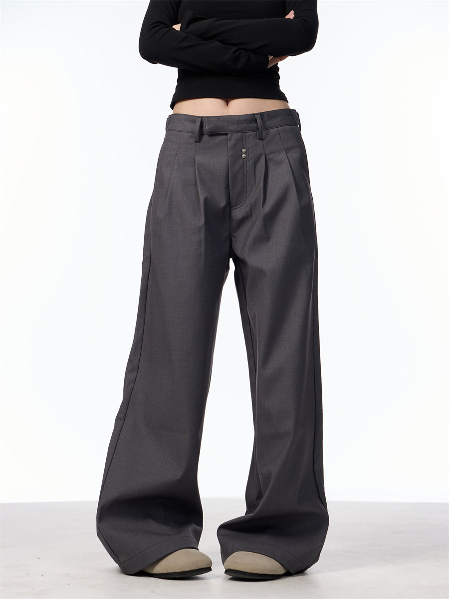 Simple Loose Double Pleated Rivet Draping Casual Suit Pants