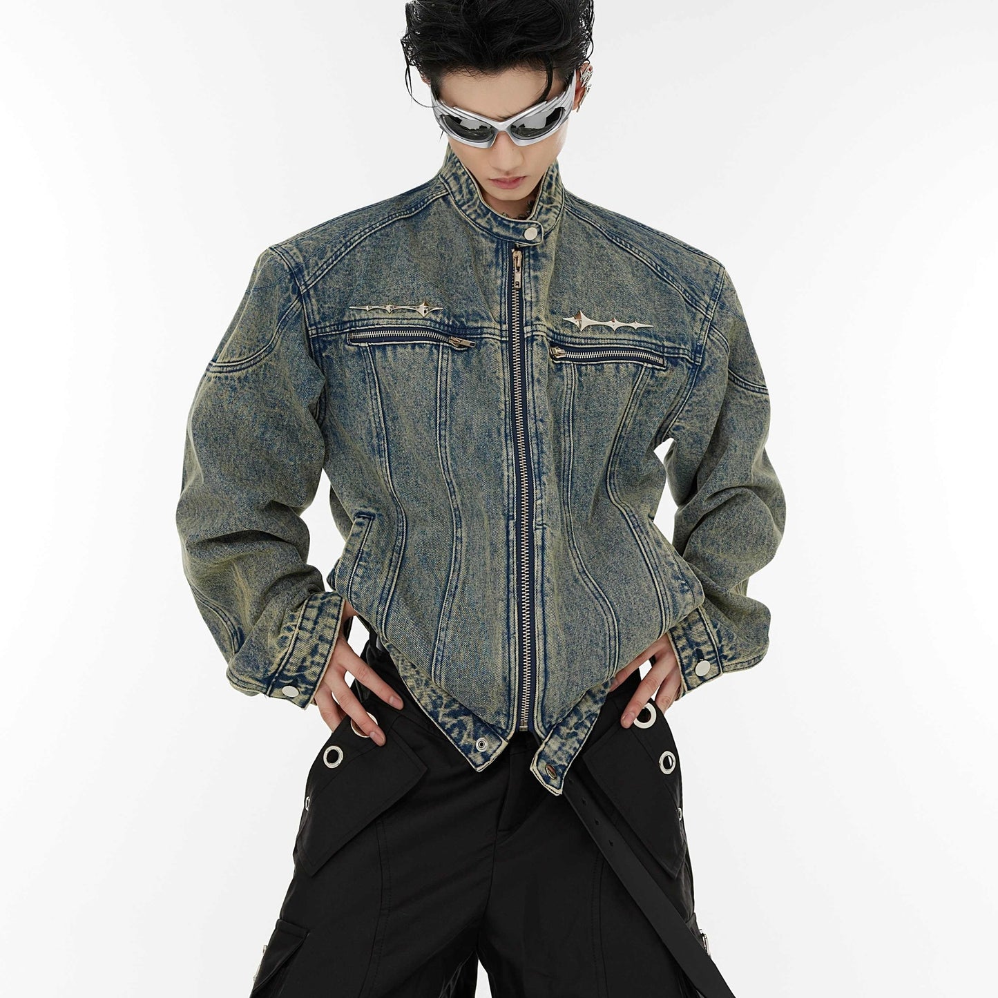 Metal Design Collarless Jacket For Men