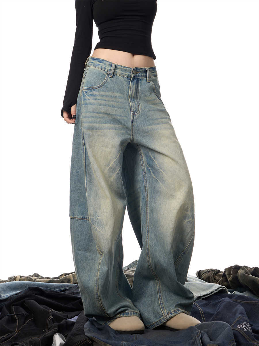 Retro Worn Loose Washed-out Worn Jeans Women's Trousers