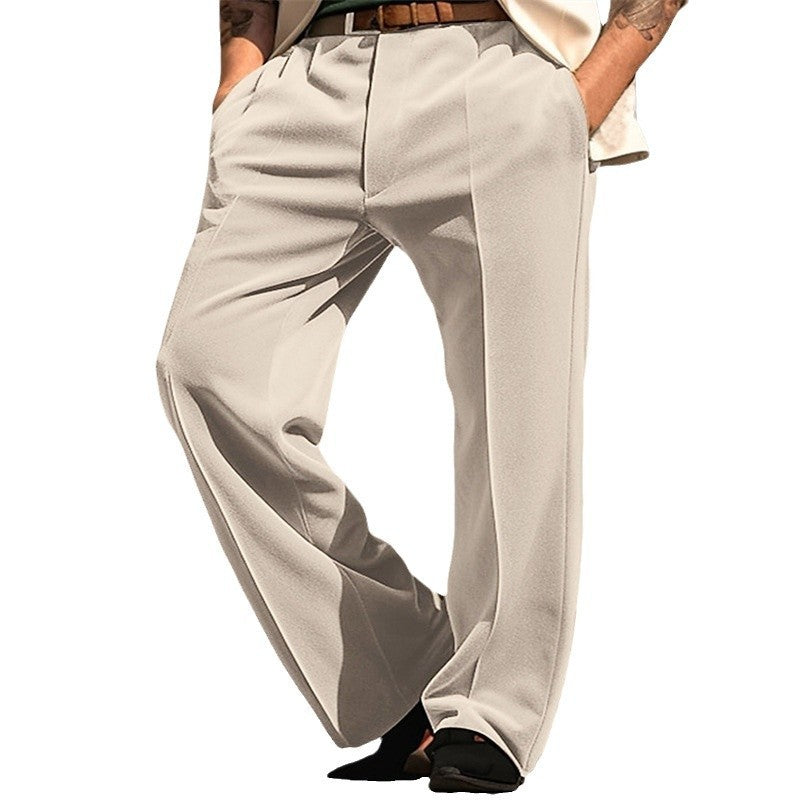 Men's Velvet Solid Color Oblique Pocket Straight Comfortable Suit Pants